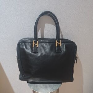 Fendi Black Leather Ventage Handbag with Gold Accents Authentic